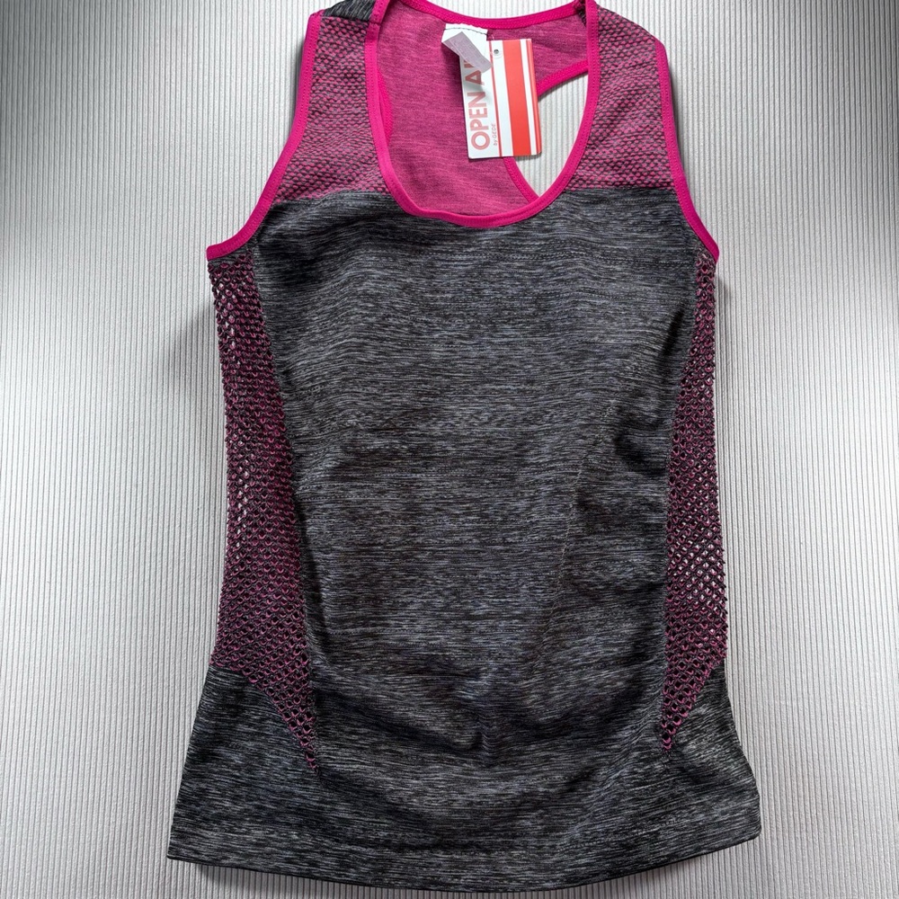Stylish Pink and‎ Gray Mesh Side Racer Back Women's Tank Top